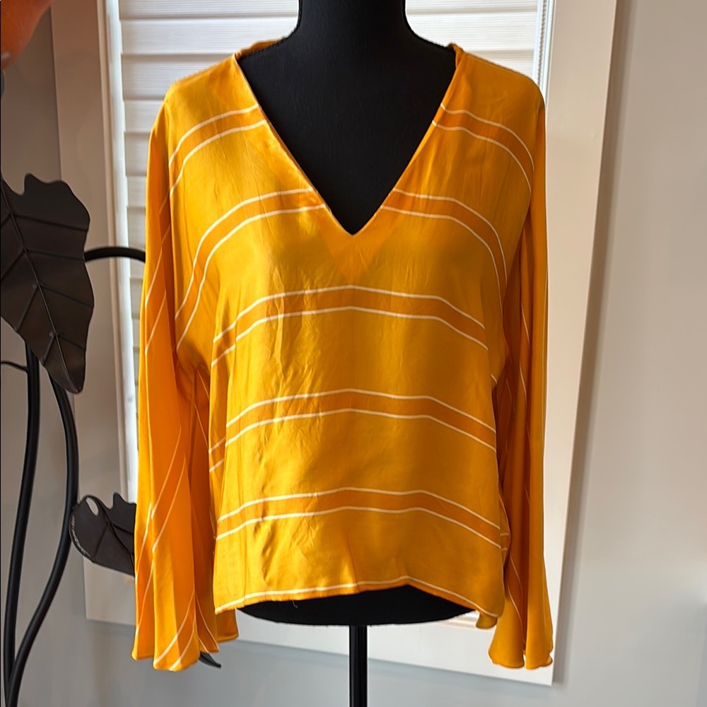 Guapa for Anthropologie Yellow Striped Silk Blouse Size M EUC
